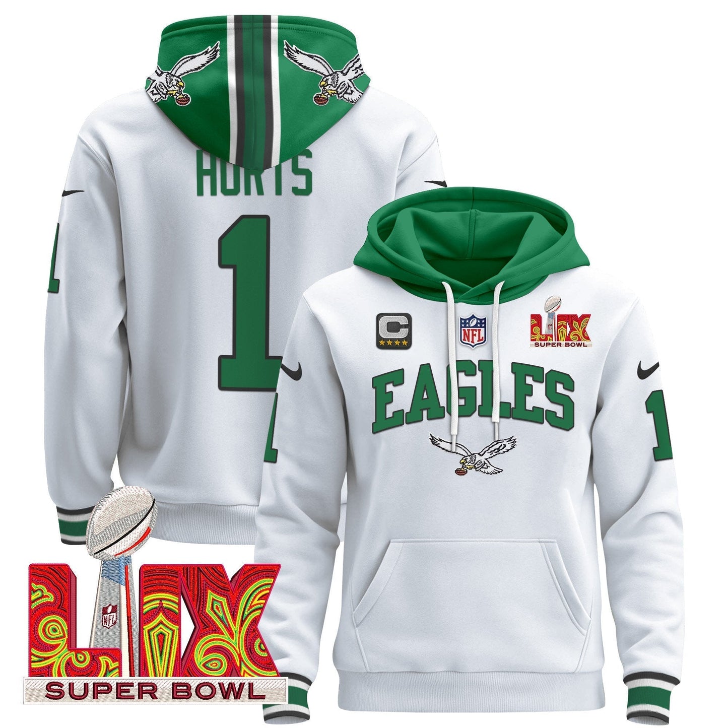 PHI Super Bowl LIX Patch Pullover Hoodie - All Stitched