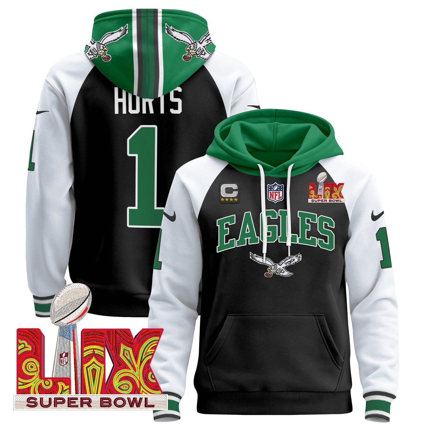 PHI Super Bowl LIX Patch Pullover Hoodie - All Stitched