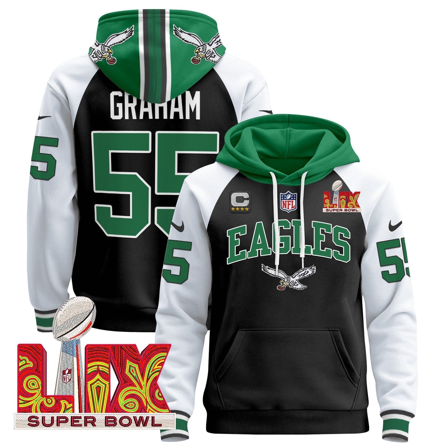 PHI Super Bowl LIX Patch Pullover Hoodie - All Stitched