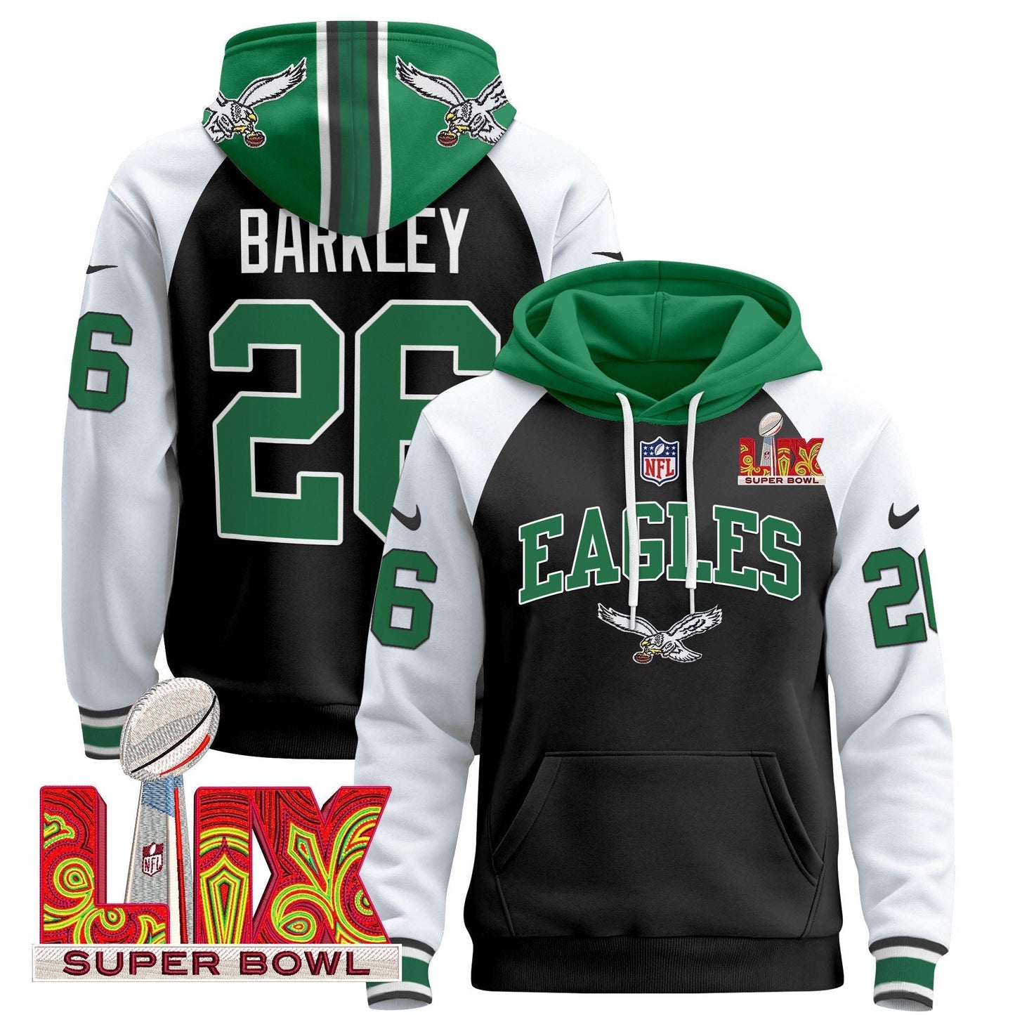 PHI Super Bowl LIX Patch Pullover Hoodie - All Stitched