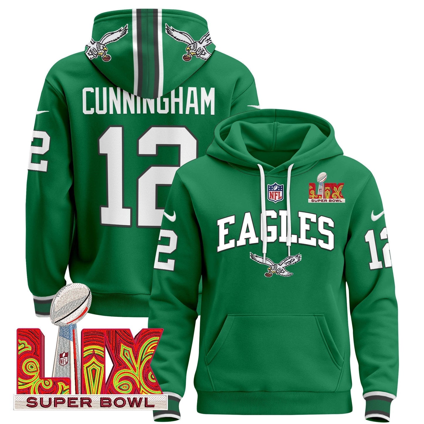PHI Super Bowl LIX Patch Pullover Hoodie - All Stitched