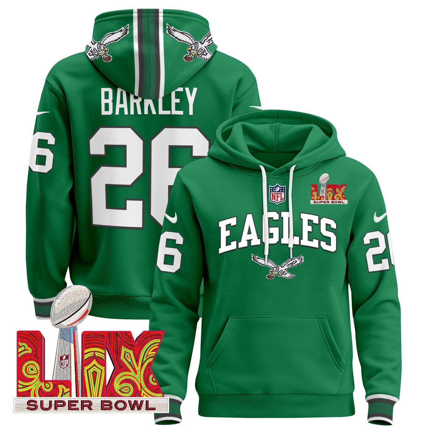 PHI Super Bowl LIX Patch Pullover Hoodie - All Stitched