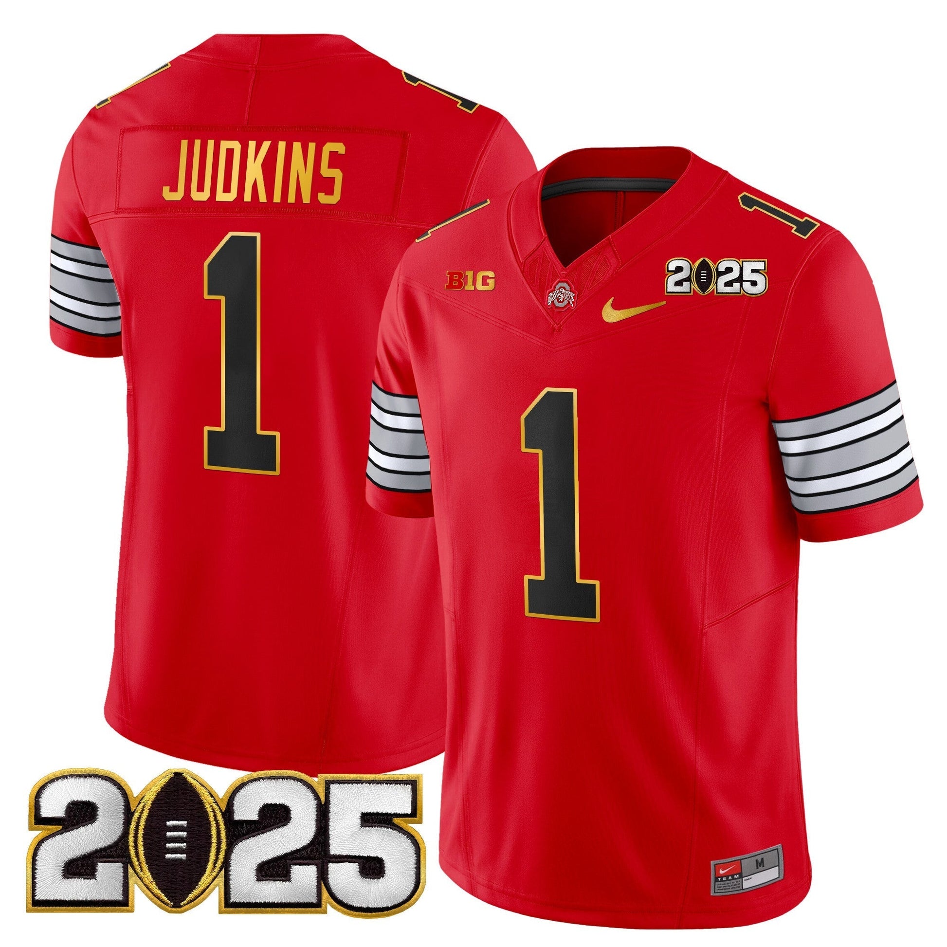 Men's Ohio State Buckeyes 'Heritage Stripe' 2025 CFP Final Patch Gold Trim Vapor Limited Jersey - All Stitched