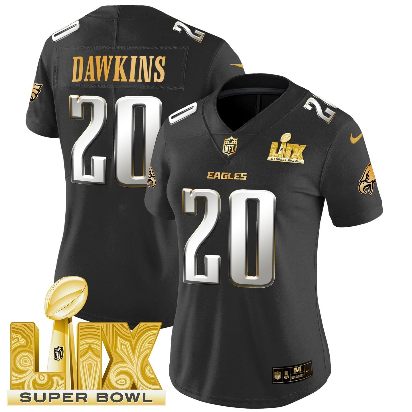 Women's PHI Super Bowl LIX Patch Gold Vapor Limited Jersey - All Stitched