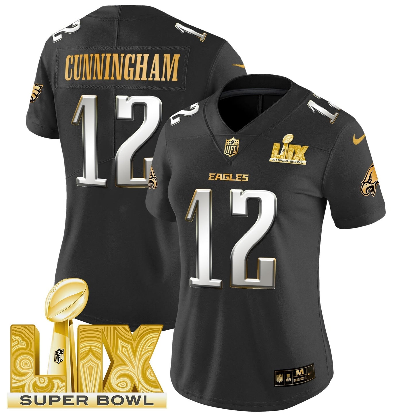 Women's PHI Super Bowl LIX Patch Gold Vapor Limited Jersey - All Stitched