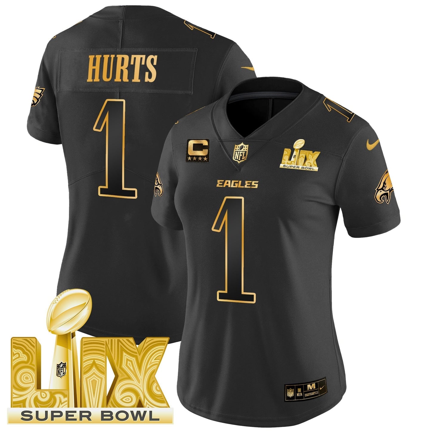 Women's PHI Super Bowl LIX Patch Gold Vapor Limited Jersey - All Stitched