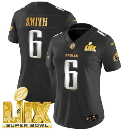 Women's PHI Super Bowl LIX Patch Gold Vapor Limited Jersey - All Stitched