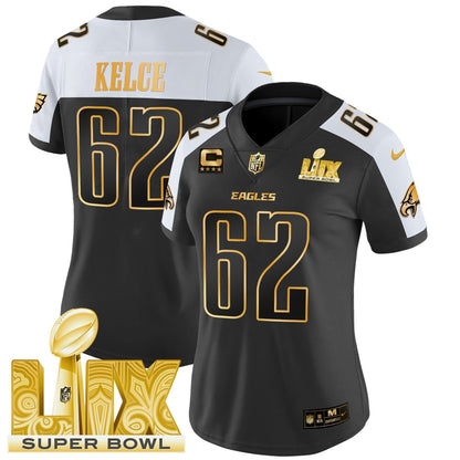 Women's PHI Super Bowl LIX Patch Gold Vapor Limited Jersey - All Stitched