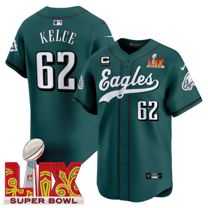 PHI Midnight Green Super Bowl LIX Vapor Baseball Jersey - All Stitched