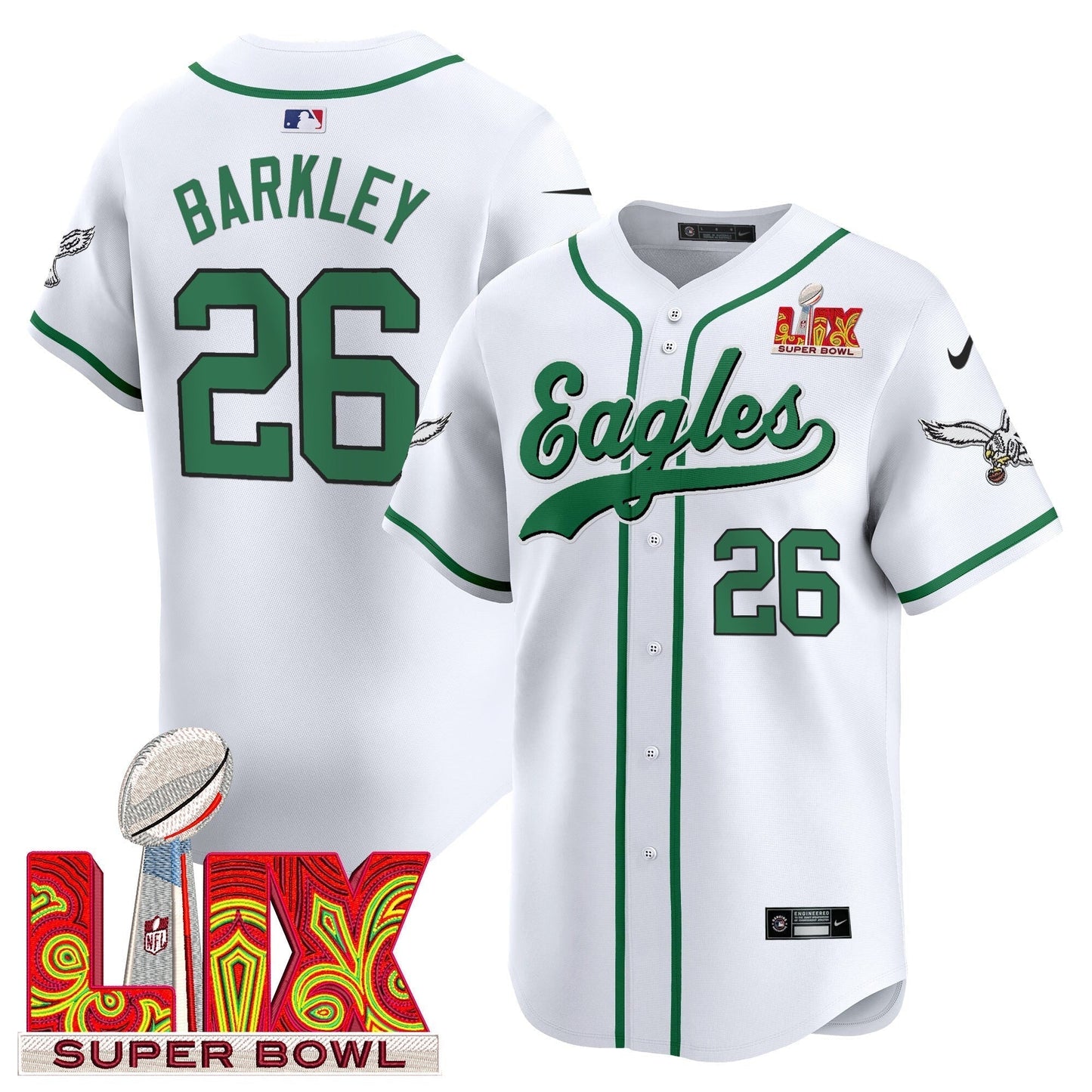 PHI Midnight Green Super Bowl LIX Vapor Baseball Jersey - All Stitched