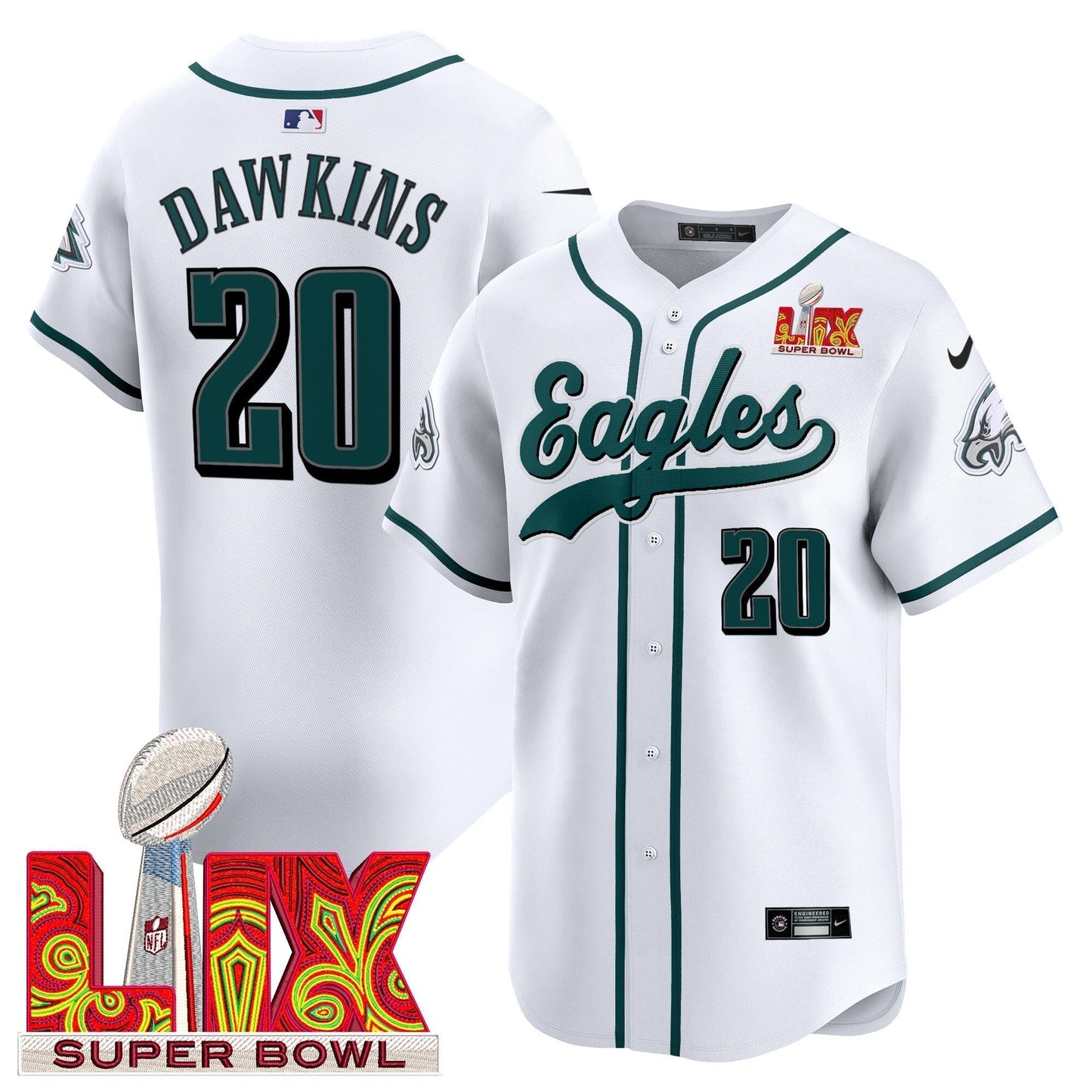 PHI Midnight Green Super Bowl LIX Vapor Baseball Jersey - All Stitched