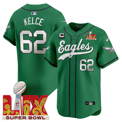 PHI Midnight Green Super Bowl LIX Vapor Baseball Jersey - All Stitched