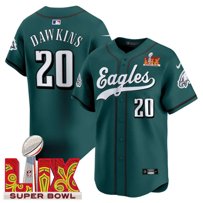 PHI Midnight Green Super Bowl LIX Vapor Baseball Jersey - All Stitched
