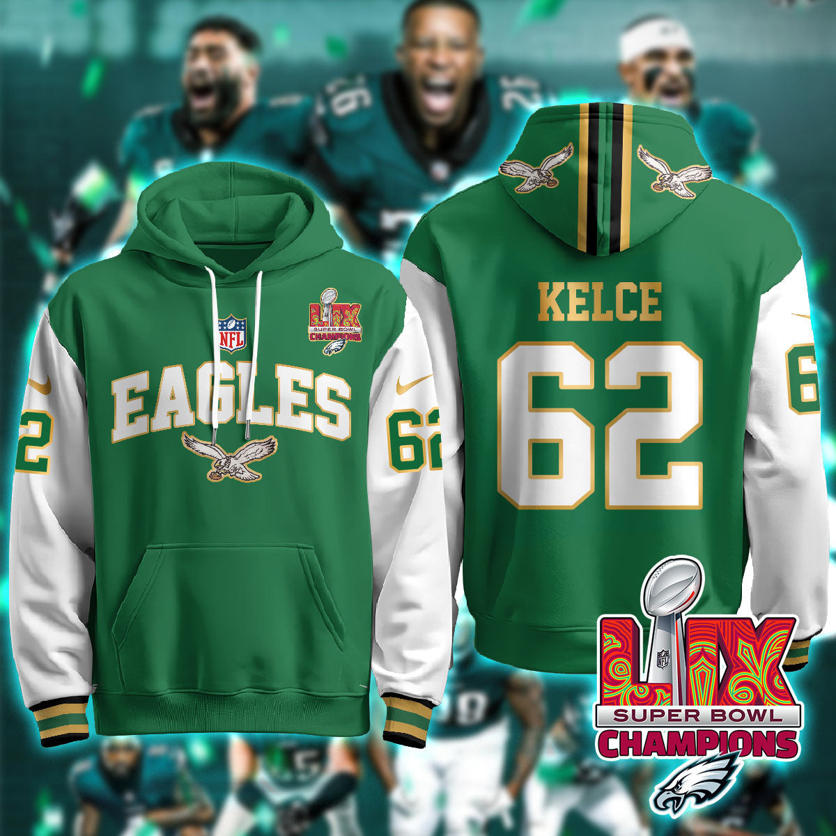 PHI Super Bowl LIX Champions Gold Hoodie N2R - All Stitched