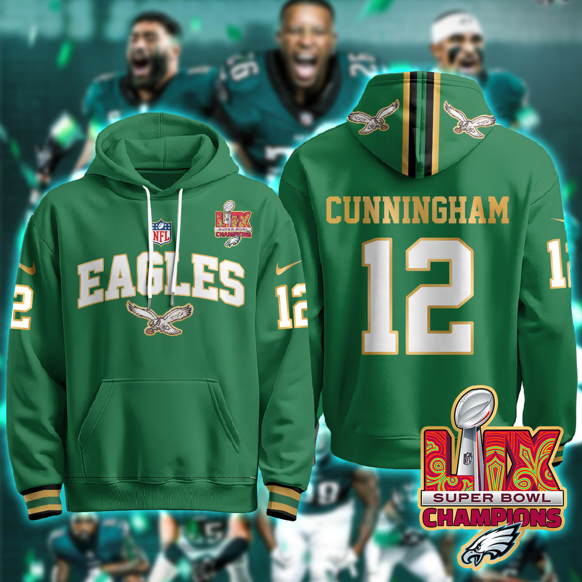 PHI Super Bowl LIX Champions Gold Hoodie N2R - All Stitched