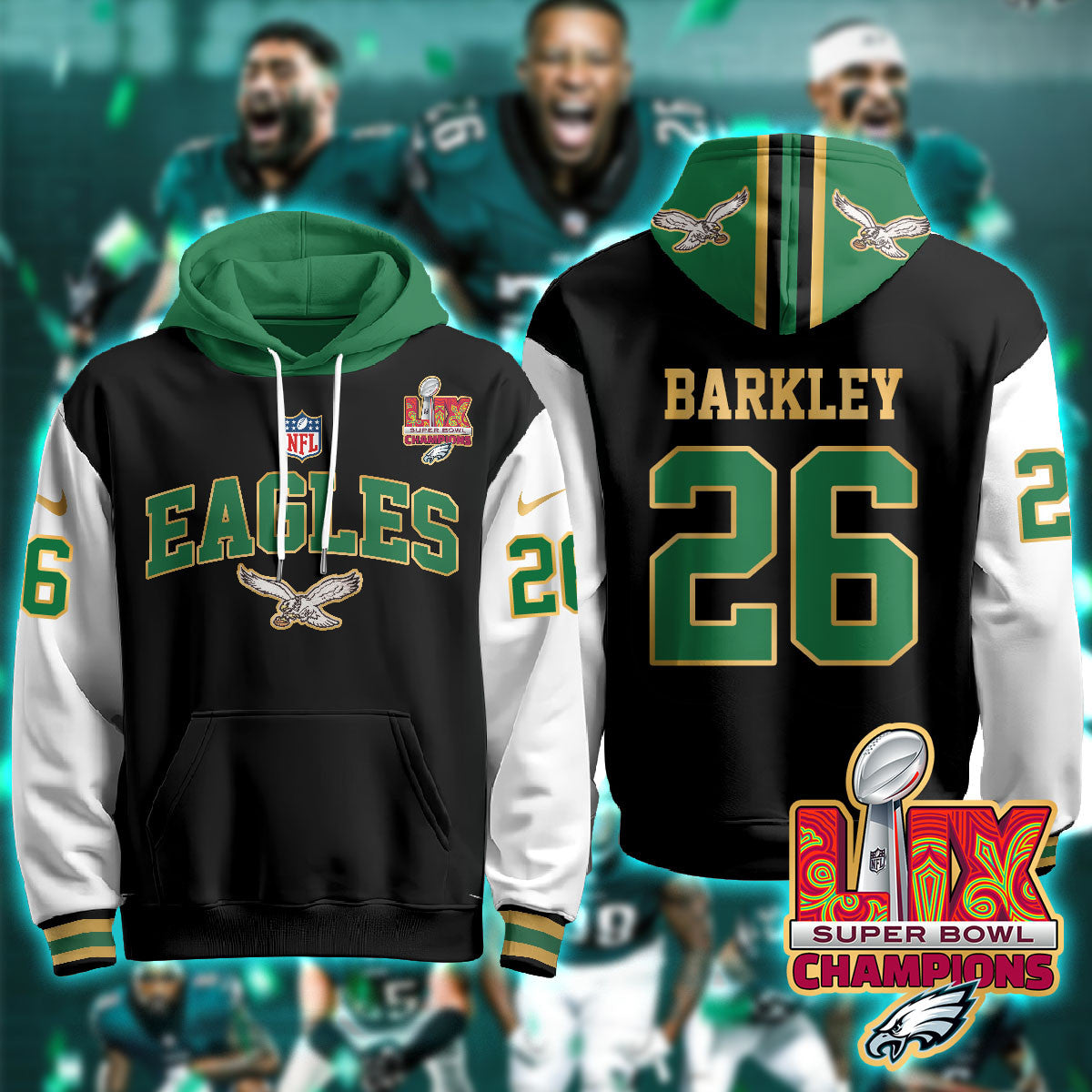 PHI Super Bowl LIX Champions Gold Hoodie N2R - All Stitched