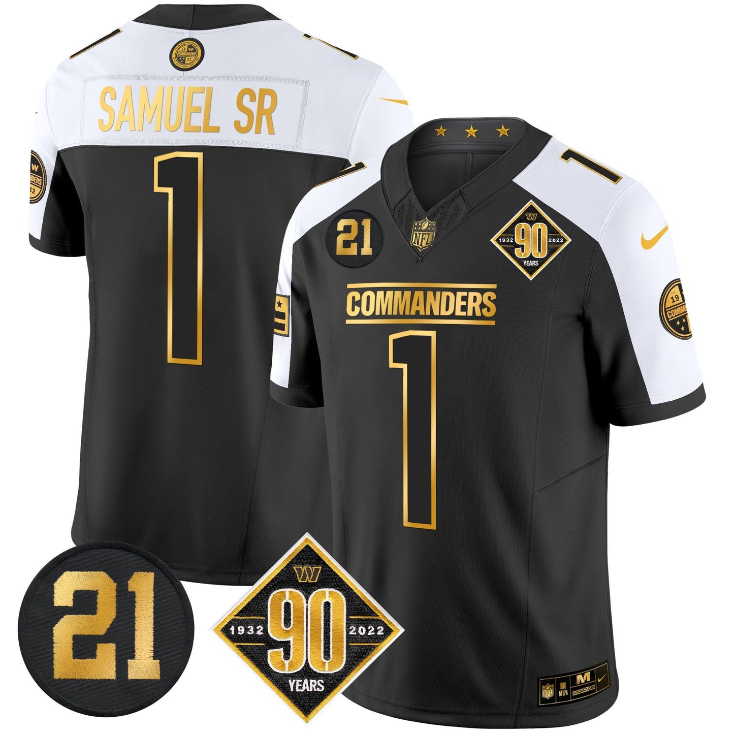 Men's Washington Commanders 90th & Sean Taylor Patch Gold Vapor Limited Jersey - All Stitched