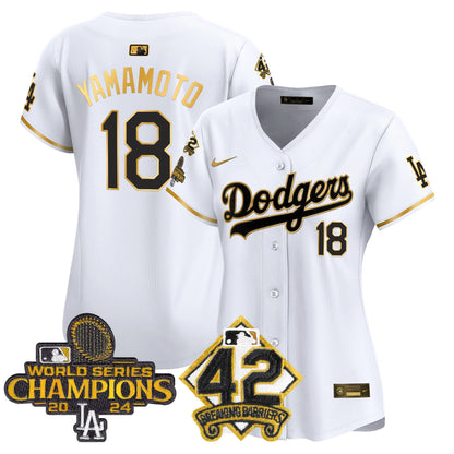 Women's Dodgers 2024 World Series Champions & Jackie Robinson Patch Vapor Premier Limited Jersey - All Stitched