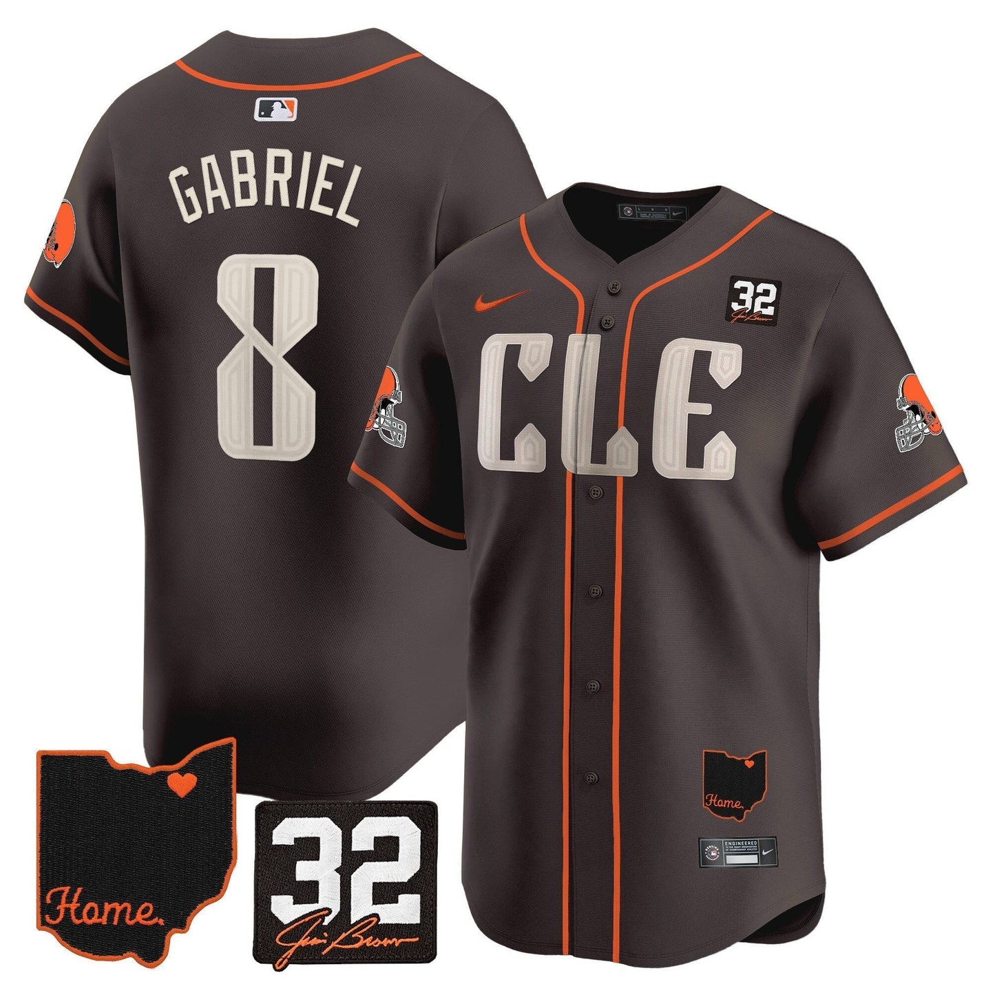 Men's Browns #32 Jim Brown Memorial & Home Patch Vapor Premier Limited Jersey - All Stitched