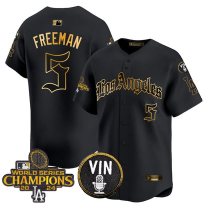 Men's Dodgers 2025 LA Gothic Style Gold Vapor Premier Limited Jersey - All Stitched