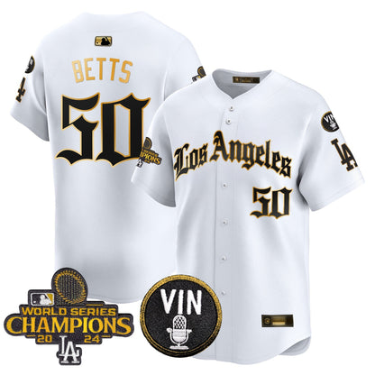 Men's Dodgers 2025 LA Gothic Style Gold Vapor Premier Limited Jersey - All Stitched