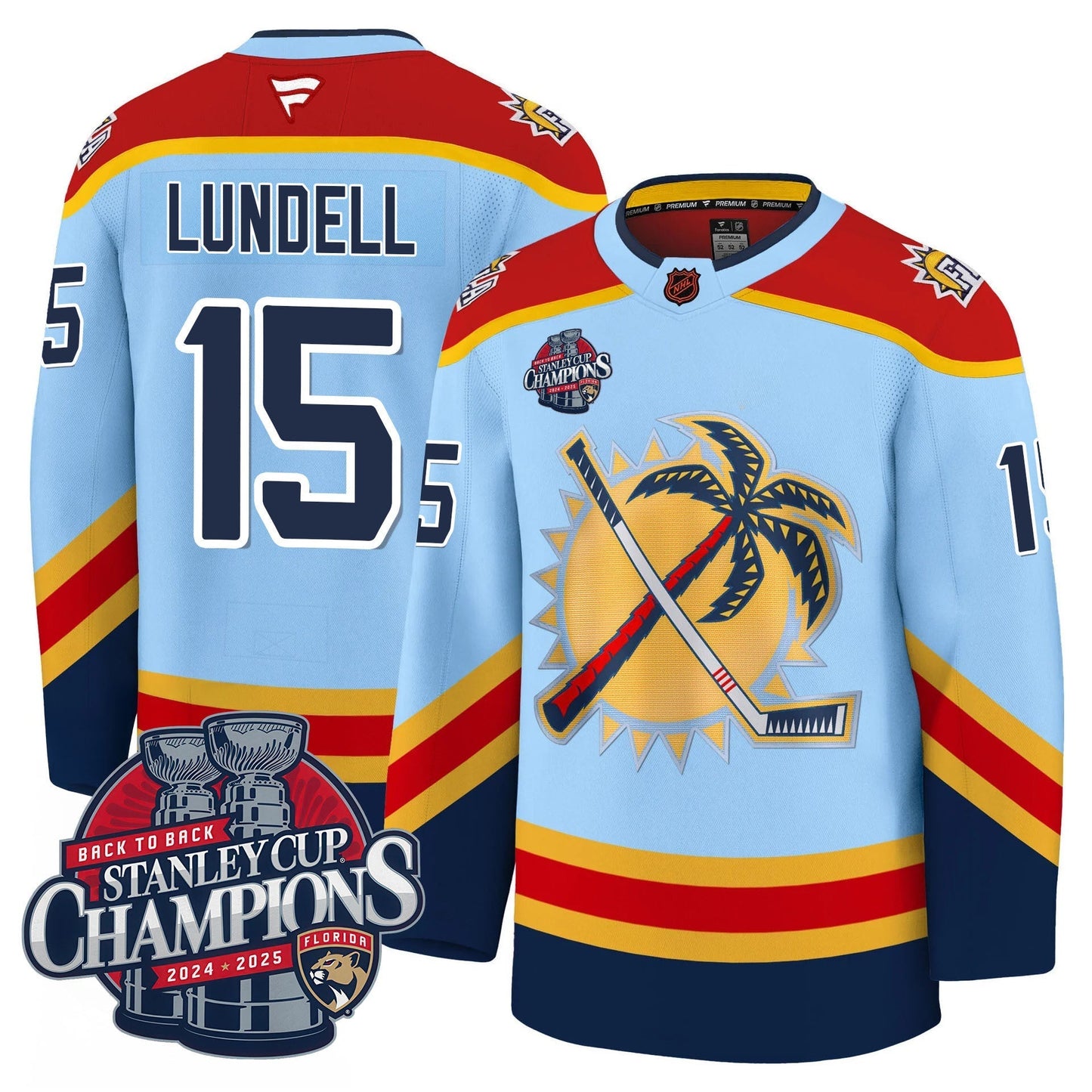 Men's Florida Panthers 2025 Stanley Cup B2B Champions Jersey N1 - All Stitched