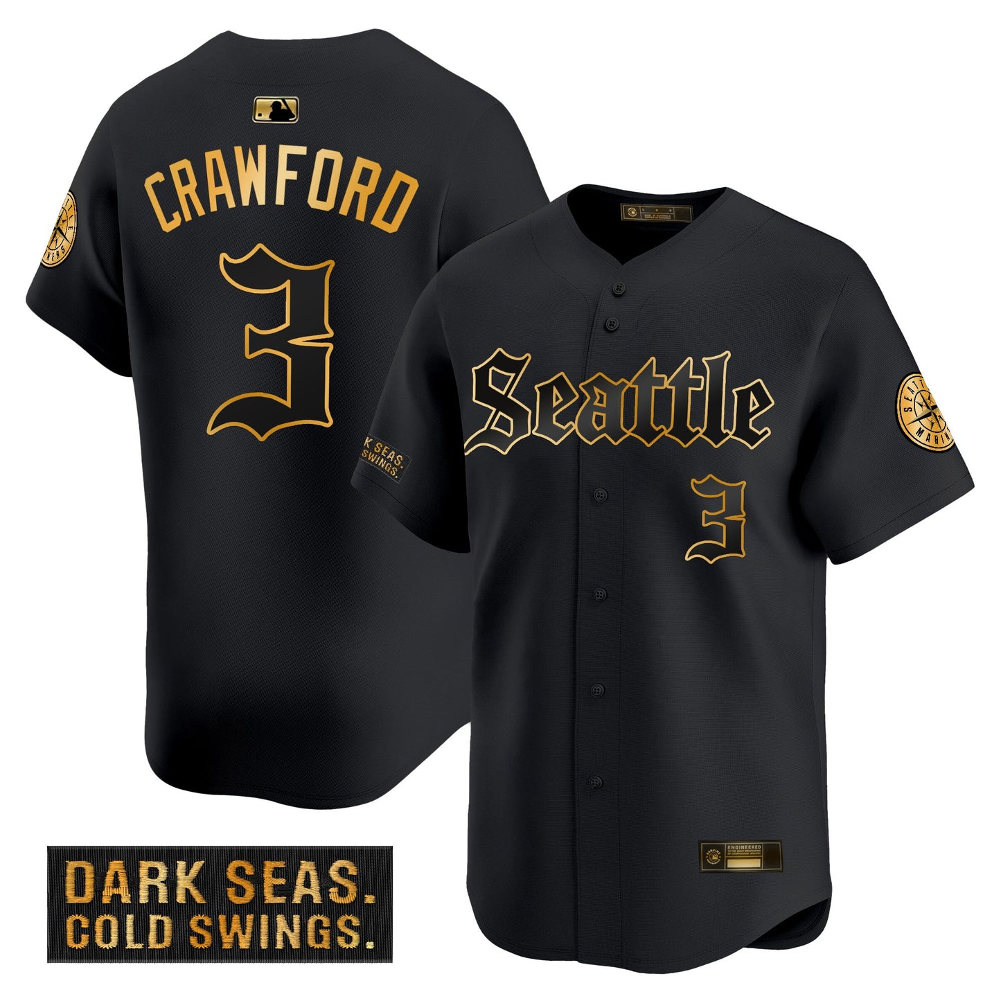 Men's Seattle Mariners 'Deep Sea Gothic Edition' Gold Vapor Premier Limited Jersey - All Stitched