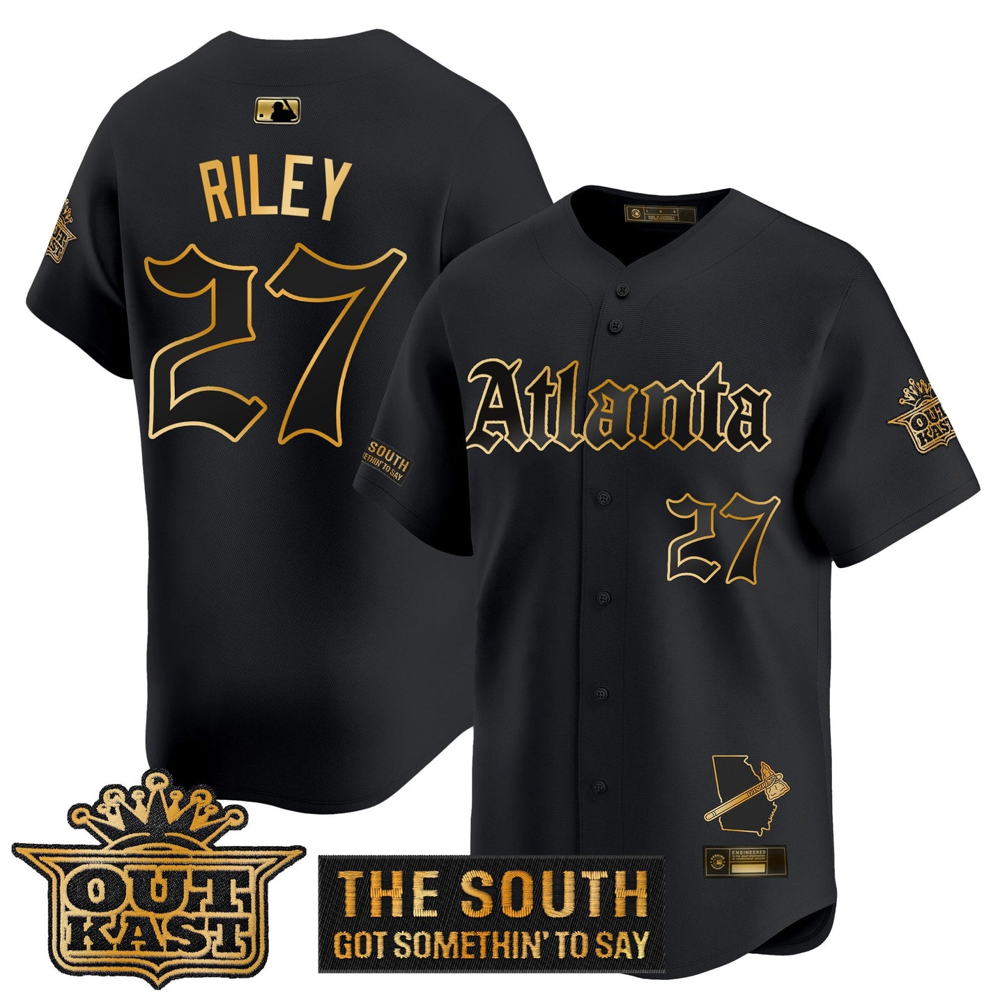 Men's Atlanta Braves 'Gothic South x Outkast Edition' Gold Vapor Premier Limited Jersey - All Stitched