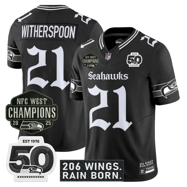 SEA 2026 NFC West Champions 'Gothic Rain City Shadows Edition' Jersey - 50th Anniversary Patch - All Stitched
