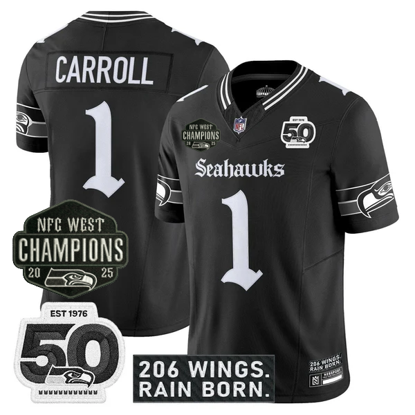 SEA 2026 NFC West Champions 'Gothic Rain City Shadows Edition' Jersey - 50th Anniversary Patch - All Stitched