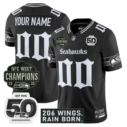 SEA 2026 NFC West Champions 'Gothic Rain City Shadows Edition' Jersey - 50th Anniversary Patch - All Stitched