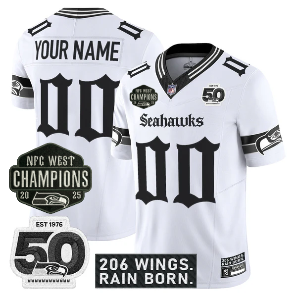 SEA 2026 NFC West Champions 'Gothic Rain City Shadows Edition' Jersey - 50th Anniversary Patch - All Stitched