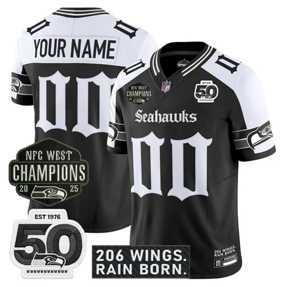 SEA 2026 NFC West Champions 'Gothic Rain City Shadows Edition' Jersey - 50th Anniversary Patch - All Stitched