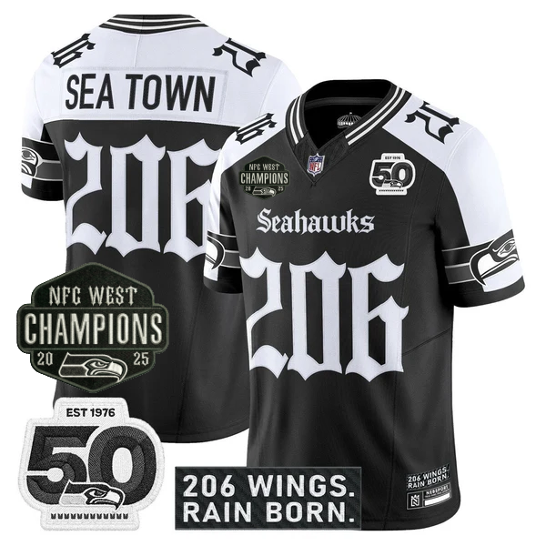 SEA 2026 NFC West Champions 'Gothic Rain City Shadows Edition' Jersey - 50th Anniversary Patch - All Stitched