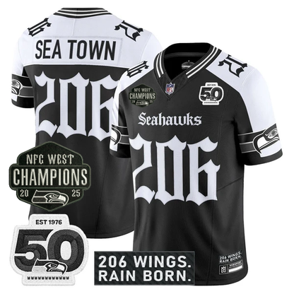 SEA 2026 NFC West Champions 'Gothic Rain City Shadows Edition' Jersey - 50th Anniversary Patch - All Stitched