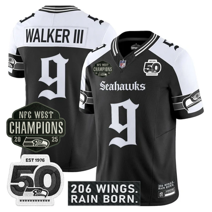 SEA 2026 NFC West Champions 'Gothic Rain City Shadows Edition' Jersey - 50th Anniversary Patch - All Stitched