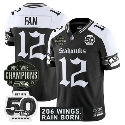 SEA 2026 NFC West Champions 'Gothic Rain City Shadows Edition' Jersey - 50th Anniversary Patch - All Stitched