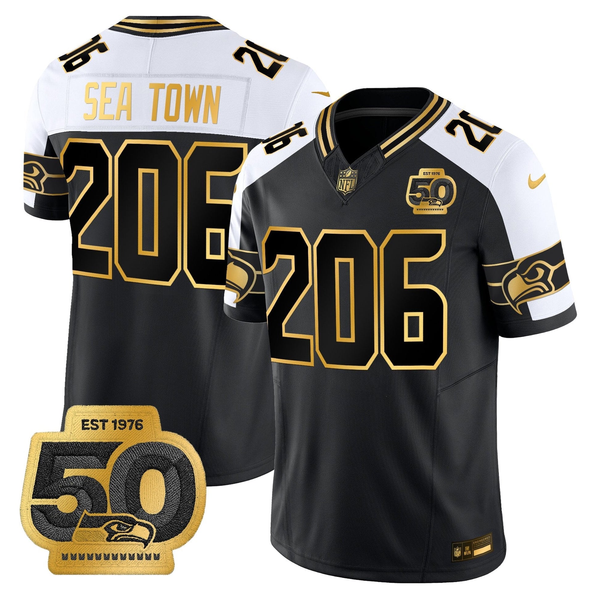 Men's Seattle Seahawks 50th Anniversary Patch Gold Vapor Limited Jersey - All Stitched