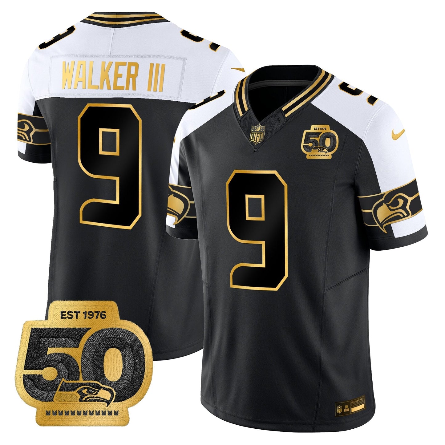 Men's Seattle Seahawks 50th Anniversary Patch Gold Vapor Limited Jersey - All Stitched
