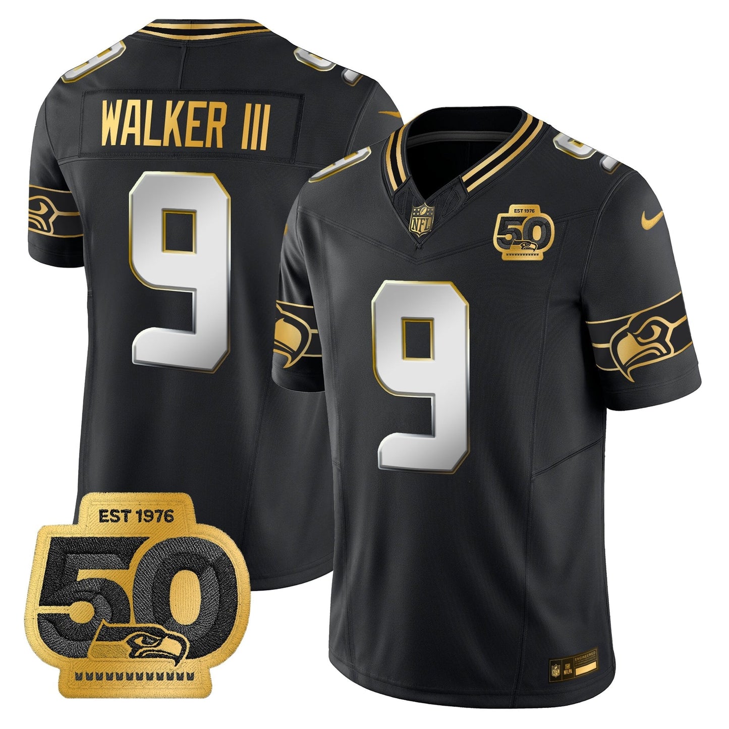 Men's Seattle Seahawks 50th Anniversary Patch Gold Vapor Limited Jersey - All Stitched