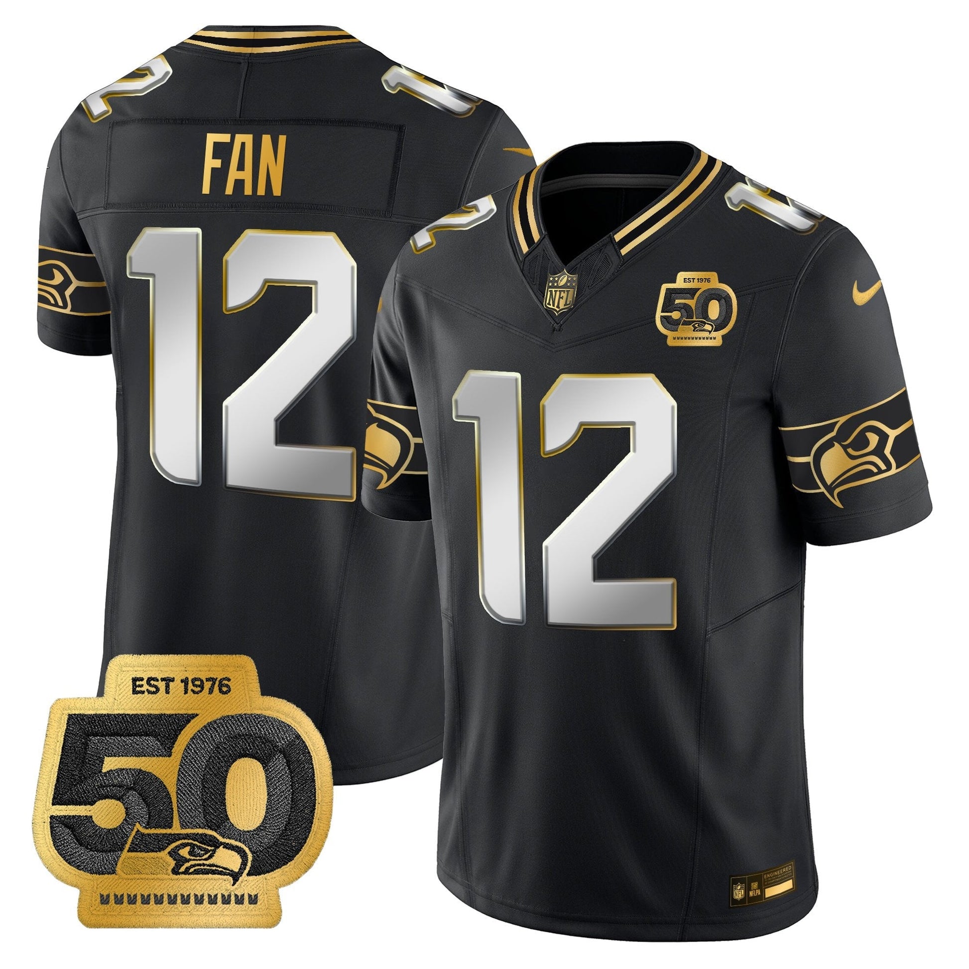 Men's Seattle Seahawks 50th Anniversary Patch Gold Vapor Limited Jersey - All Stitched