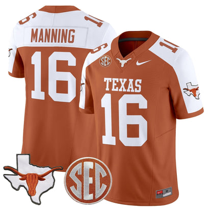 Men's Texas Longhorns 2025 State Map & SEC Patch Vapor Limited Jersey - All Stitched