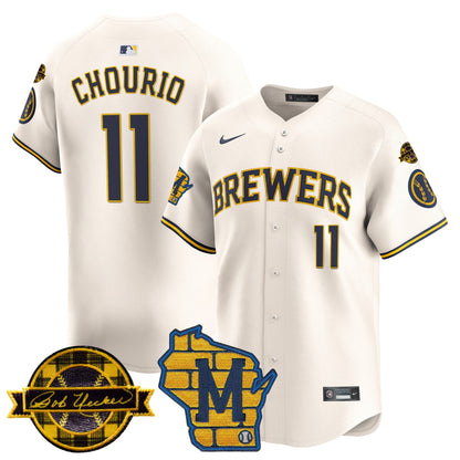 Men's Milwaukee Brewers Home & Bob Uecker Patch Vapor Premier Limited Jersey - All Stitched