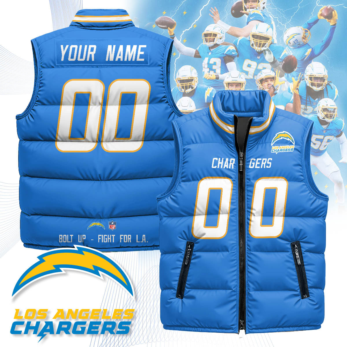 Custom Los Angeles Chargers Unisex Puffer Vest