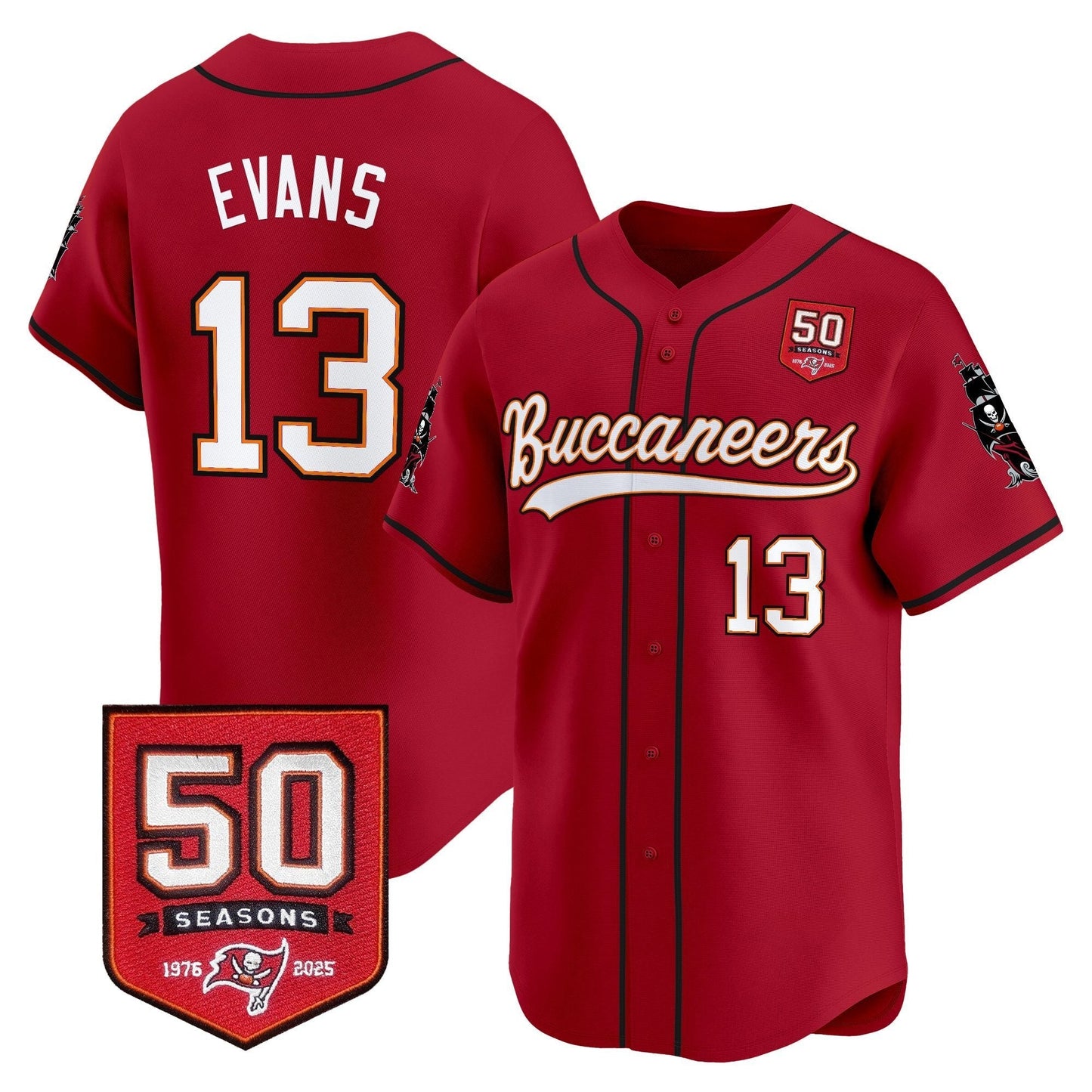 Men's Tampa Bay Buccaneers 50th Season Patch Vapor Baseball Jersey - All Stitched