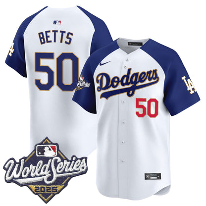 Men's Dodgers 2025 World Series Gold Trim Vapor Premier Limited Jersey - All Stitched