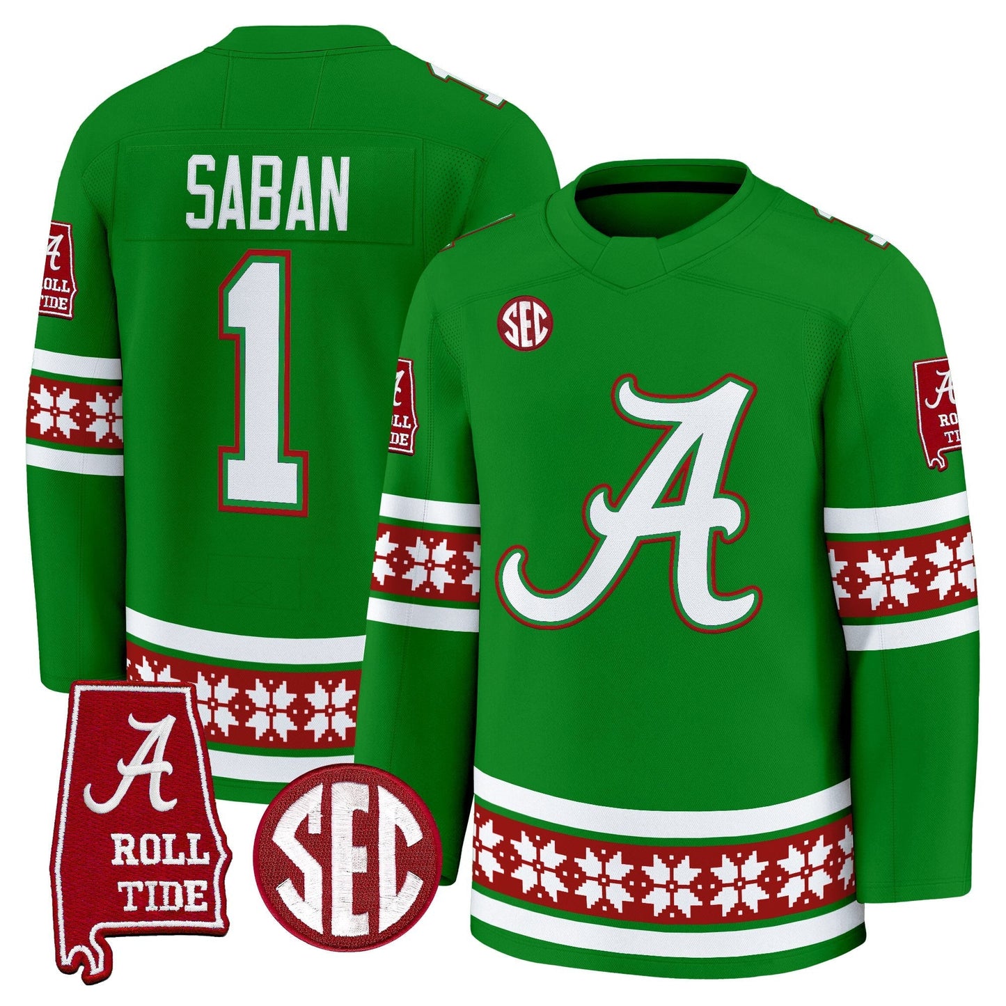 Men's Alabama Crimson Tide Football 2025 'Christmas Edition' Premium Jersey - Hockey Style - Stitched