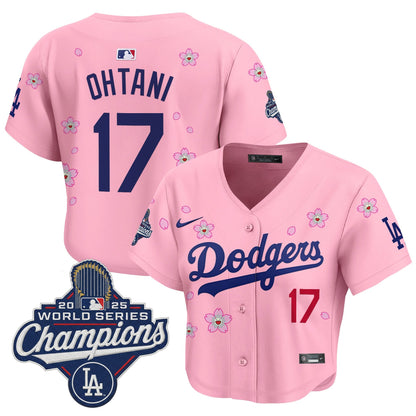 Women's Dodgers 2025 World Series Champions x Tokyo Series Crop Top Baseball Jersey - All Stitched