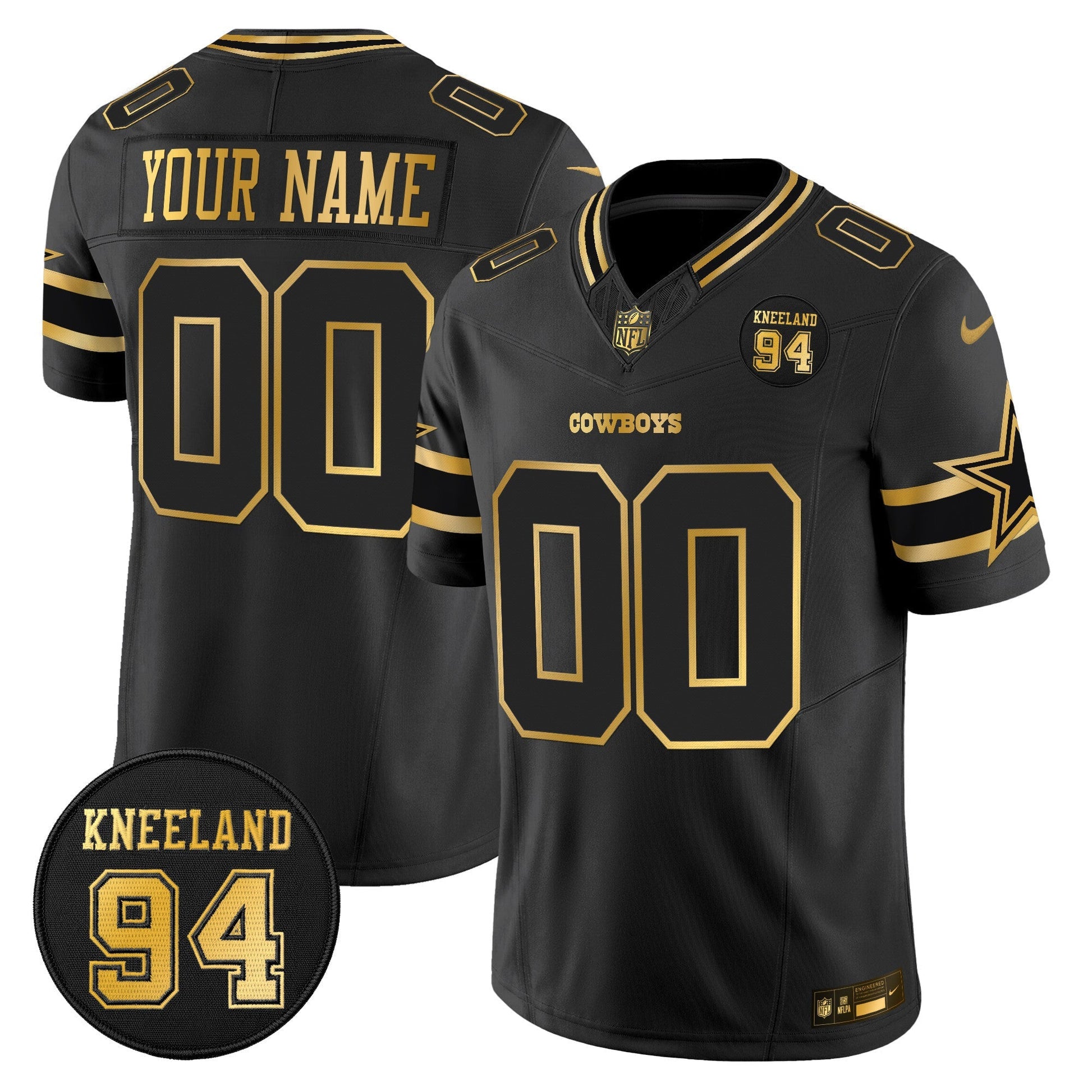 Dallas Cowboys #94 Marshawn Kneeland Memorial Patch Gold Vapor Limited Custom Jersey - All Stitched