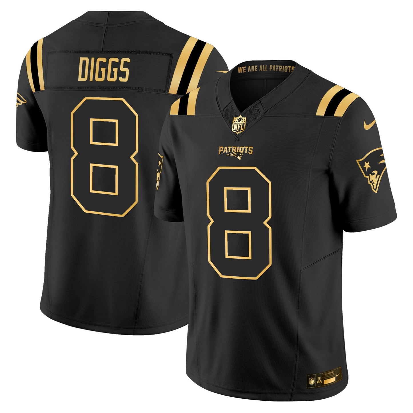 Men's New England Patriots 2025 Gold Vapor Limited Jersey - All Stitched